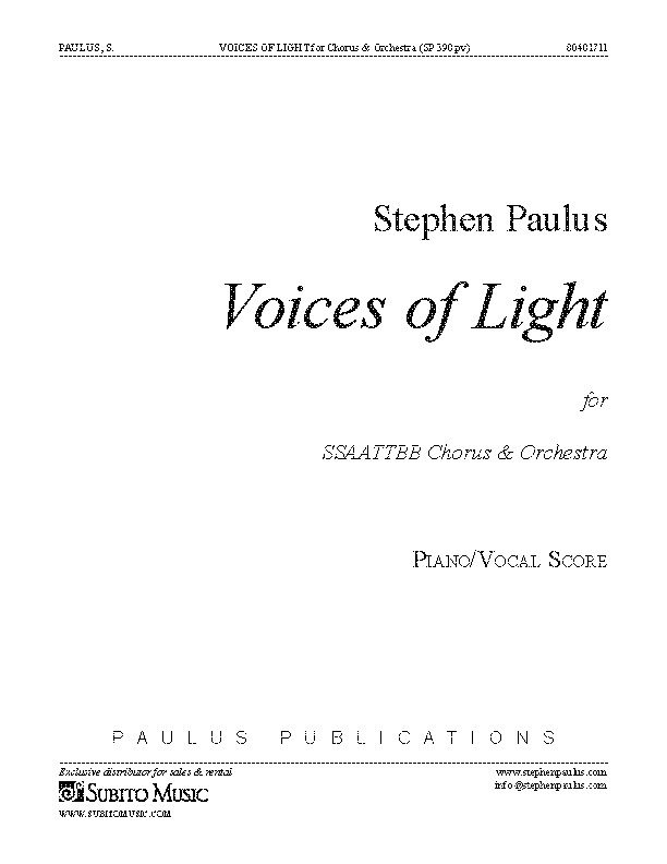 Voices of Light (vocal score) for SSAATTBB Chorus & Orchestra
